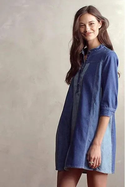 Dark Blue Denim Patch Tunic Dress