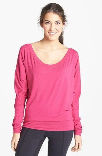 Pink Scoop Neck Dolman Sleeve Top