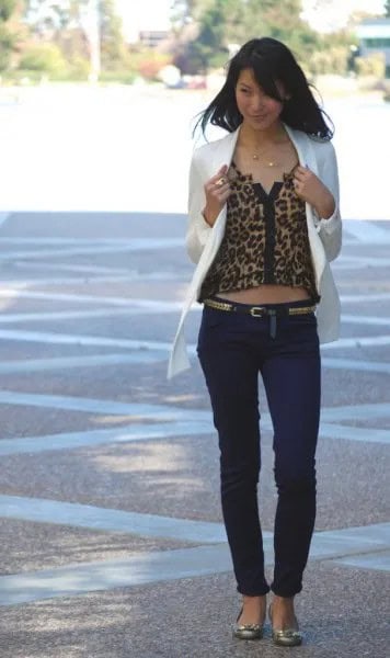 Leopard Print Vest with White Blazer