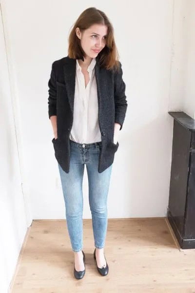 White Shirt with Black Blazer & Jeans