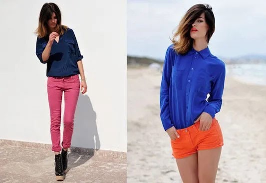 Royal Blue Button Up Shirt with Mini Orange Shorts