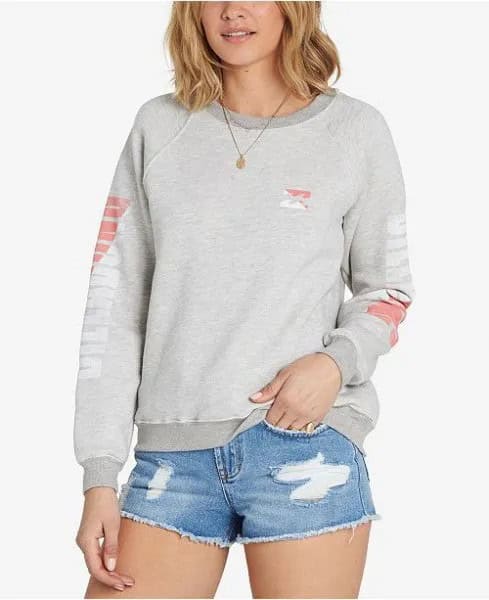 Light Grey Printed Sweatshirt with Blue Denim Mini Shorts