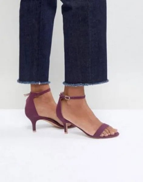 Dark Blue Cuffed Slim Fit Jeans with Grey Kitten Heel Sandals