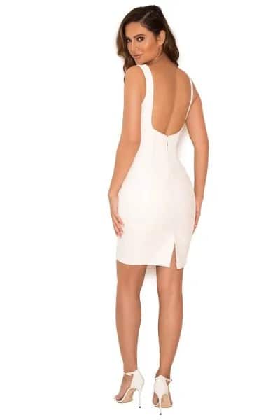 Backless Leather Dress with White Pointed Toe Heels