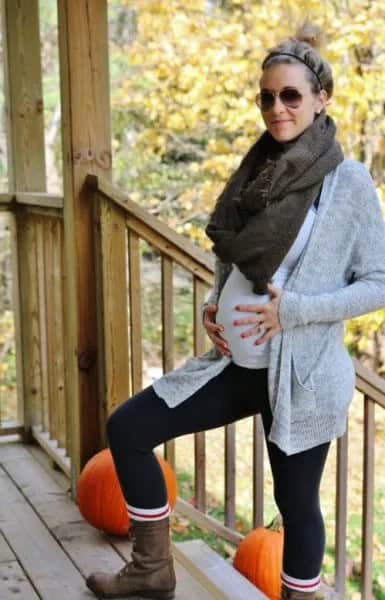 Light Heather Grey Longline Cardigan with Grey Infinity Scarf