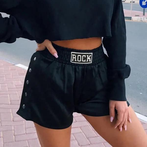 Black Cropped Sweatshirt with Mini Shorts