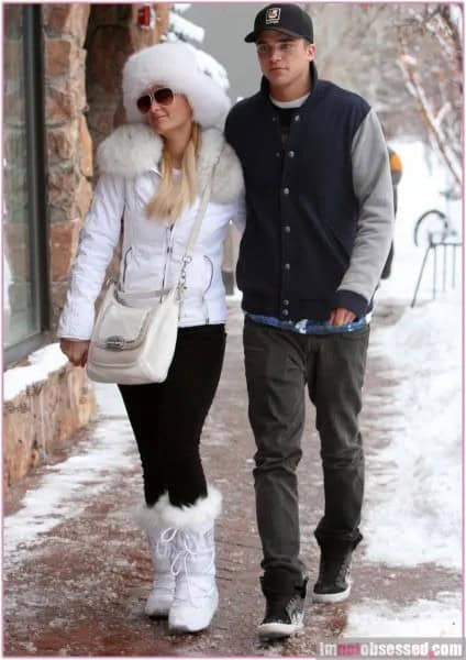 White Faux Fur Collar Coat with Matching Snow Boots