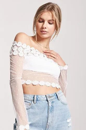 Floral Long Sleeve Mesh Top with Mom Jeans