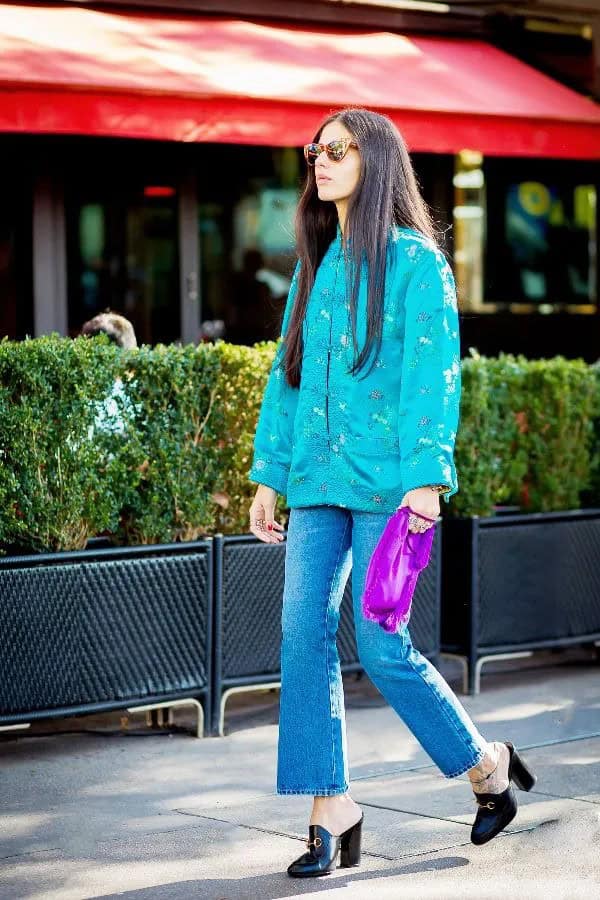 Turquoise Jacket and Jeans