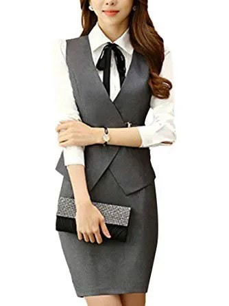 White Button Up Shirt with Grey Slim Fit Vest & Bodycon Mini Skirt