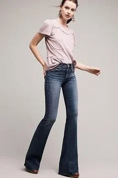 Pale Pink T Shirt with Dark Blue Low Rise Jeans