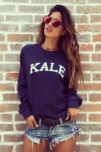 Navy Sweatshirt with Denim Mini Shorts