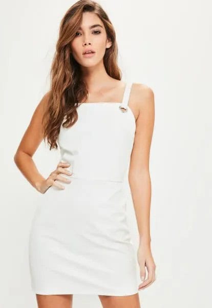 White Square Neck Leather Mini Dress