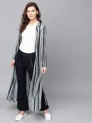 Black and White Vertical Striped Maxi Shrug