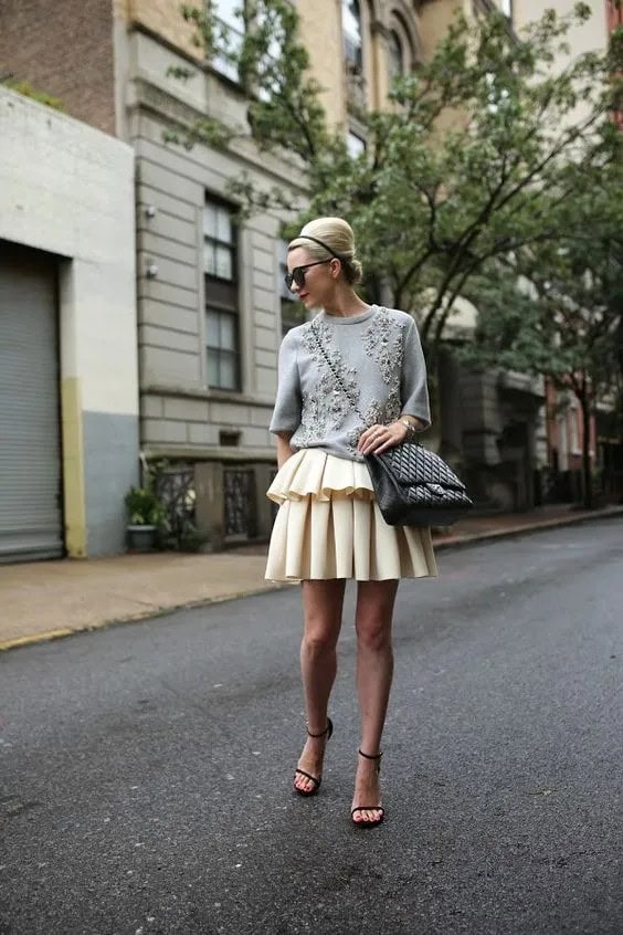 Grey Embellished Top with Skirt