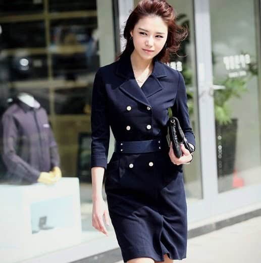 Black Belted Double Breasted Suit Jacket Dress