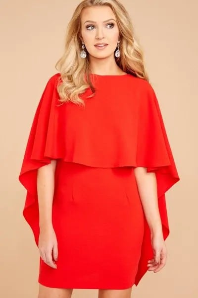 Red Fold Shoulder Ruffle Mini Bodycon Dress