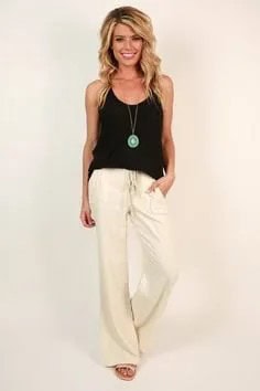 Black Vest Top with White Flared Linen Pants