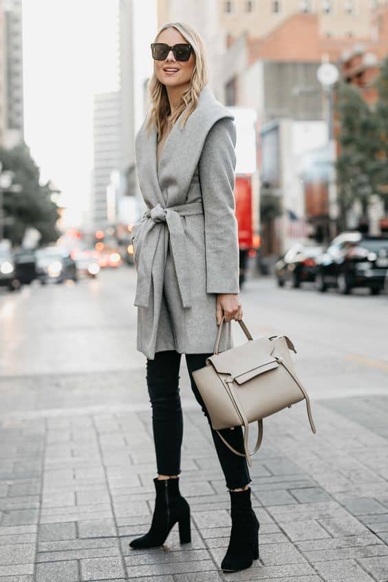 Grey Wool Wrap Coat