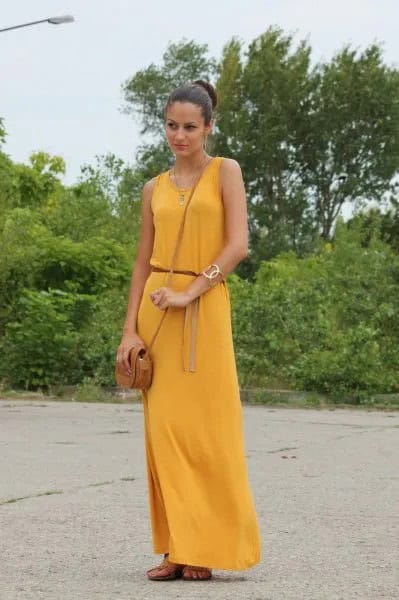 Belted Maxi Shift Dress with Heeled Sandals