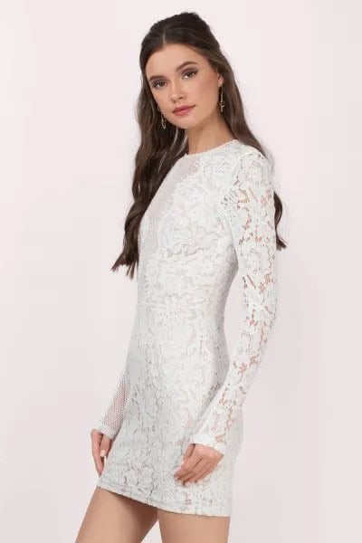 White Long Sleeve Lace Mini Dress