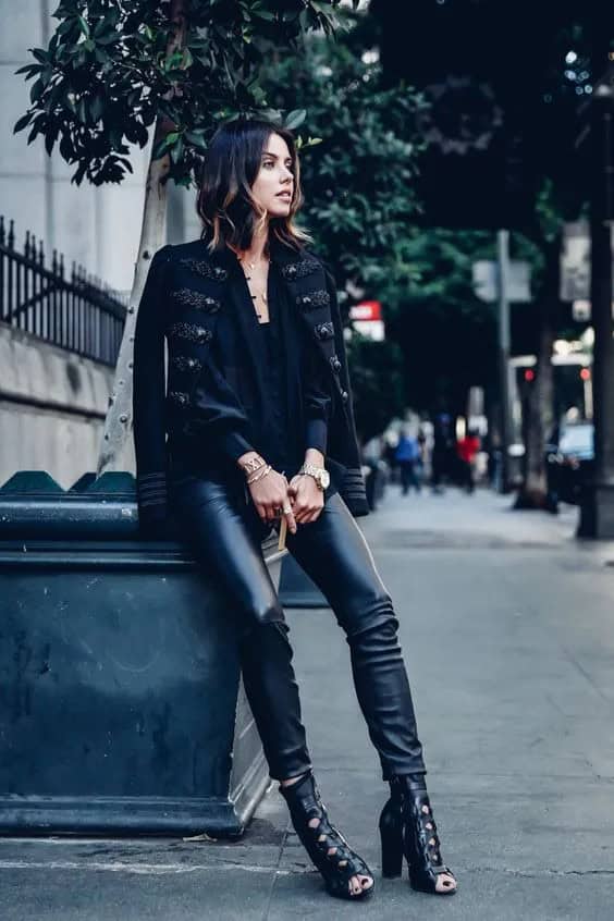 Black Military Jacket + Leather Pants