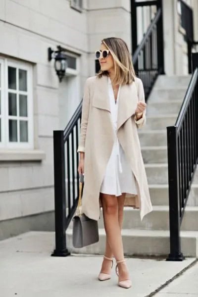 Pale Pink Longline Suit Jacket Dress with Matching Heels