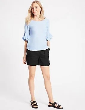 Blue Bell Sleeve Chiffon Blouse with Black Cargo Shorts