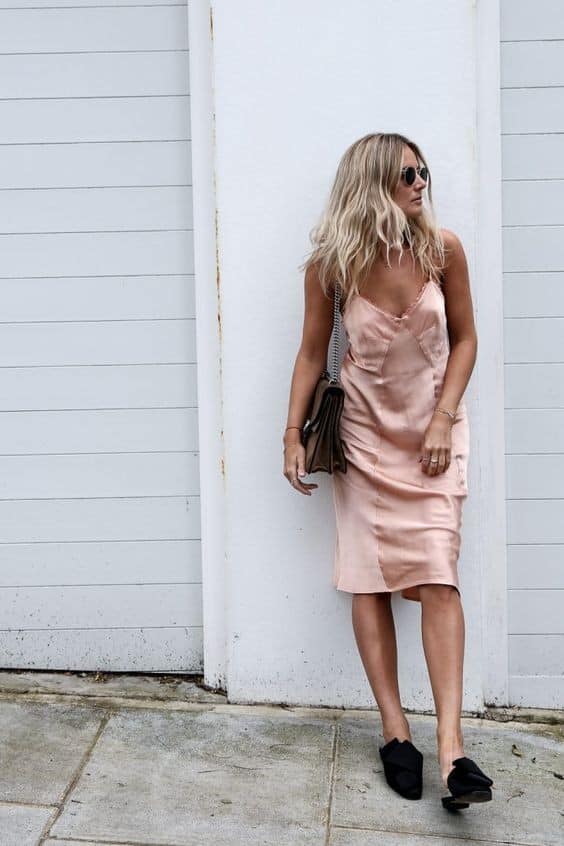 Baby Pink Silk Spaghetti Strap Dress