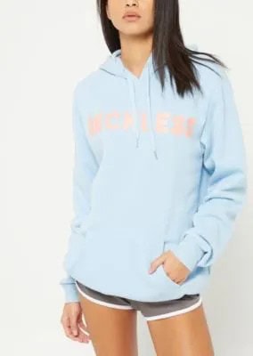 Sky Blue Embroidered Hoodie with Grey Flowy Mini Shorts