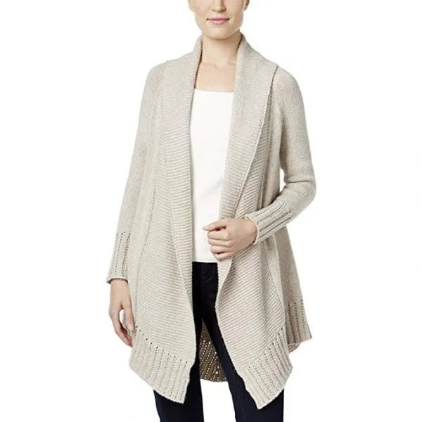 Light Grey Longline Shawl Collar Cardigan with Black Skinny Jeans