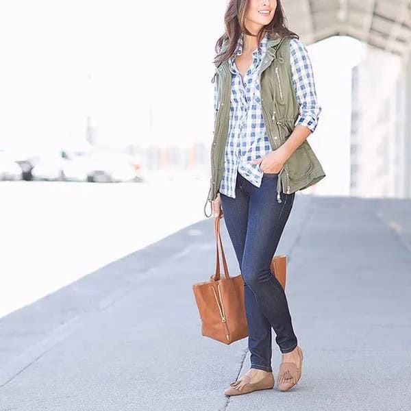 Wear with Blue and White Plaid Button Up Shirt & Skinny Jeans