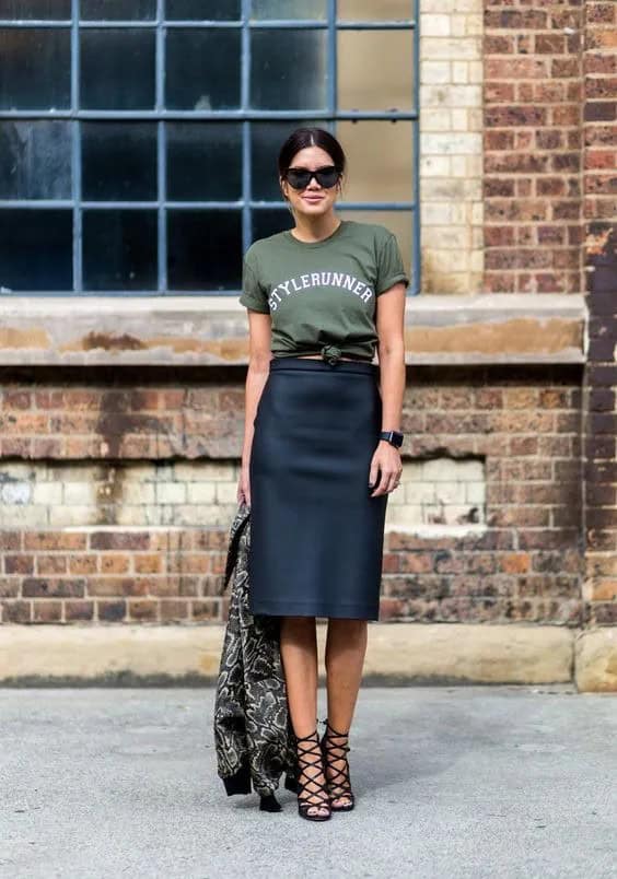 Pencil Skirt and Printed Tee