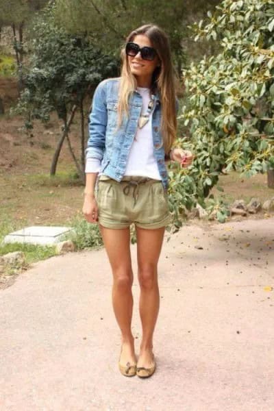 Denim Jacket with Crepe Linen Shorts