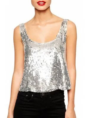 Sequin Scoop Neck Tank Top with Black Skinny Jeans