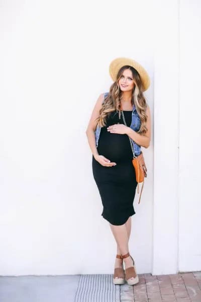 Black Tank Dress with Denim Vest