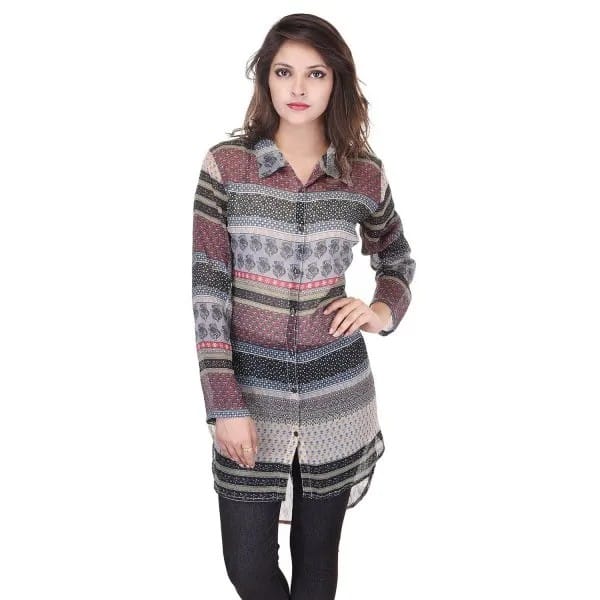 Silk Tribal Printed Long Shirt with Leggings