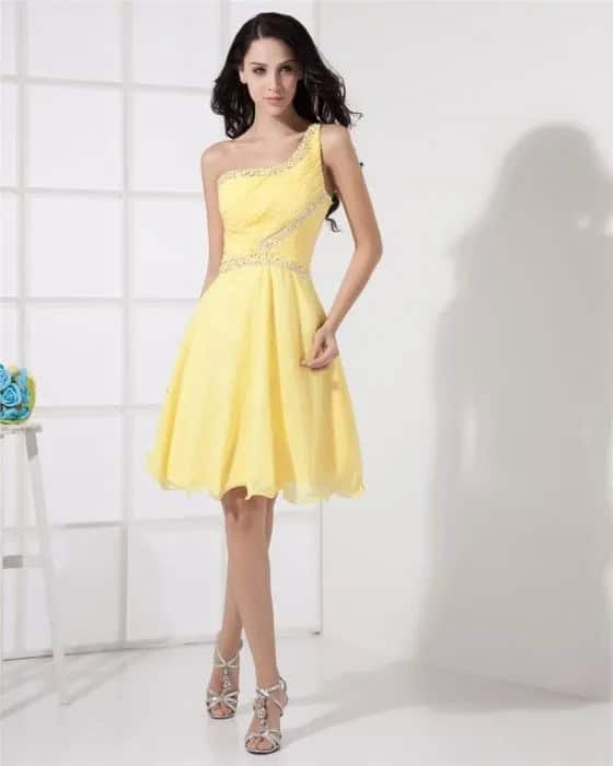 One Shoulder Yellow Cocktail Dress