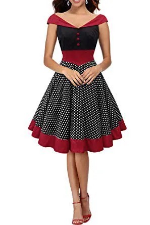 Red and Black V Neck Cap Sleeve Pleated Flared Midi Dress