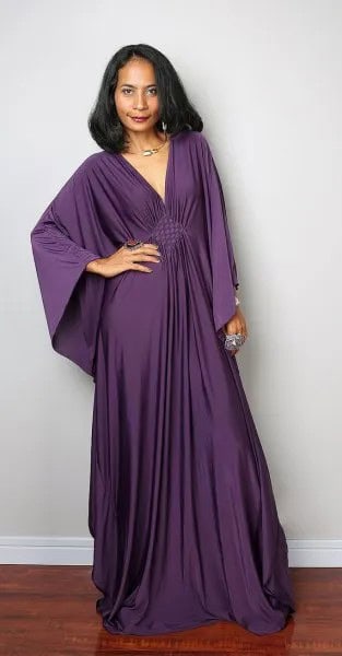 Batwing Wide Sleeve Purple Dress