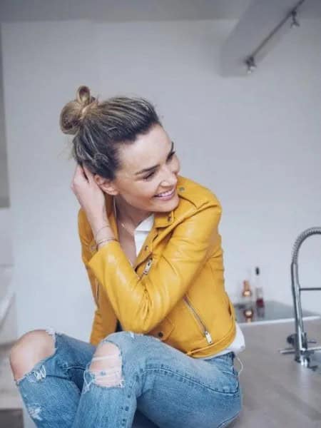 Yellow Jacket with White Shirt & Ripped Boyfriend Jeans