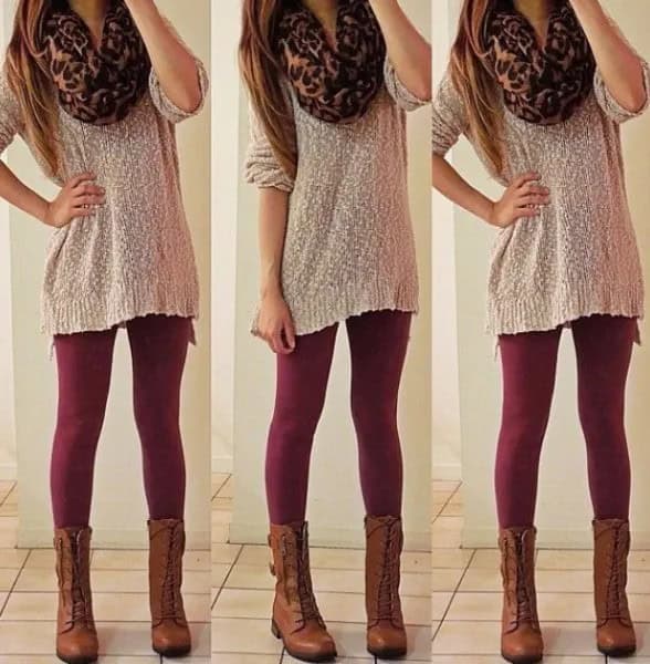 Wear with Grey Knit Sweater & Mid-Calf Leather Boots