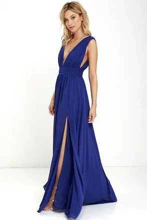 Sleeveless Deep V Neck High Slit Fit and Flare Gown