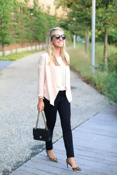 Black Ponte Pants with White Casual Blazer