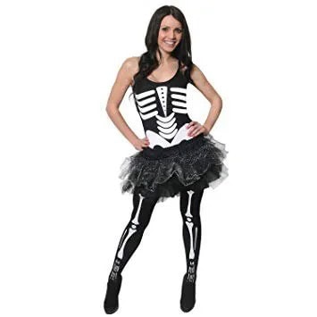 Black and White Skeleton Graphic Tank Top with Tulle Mini Skirt