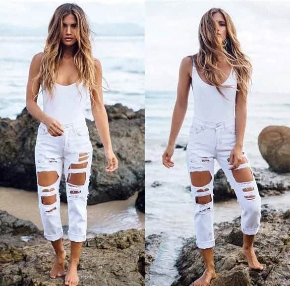 Tank Top with Ripped White Mom Jeans