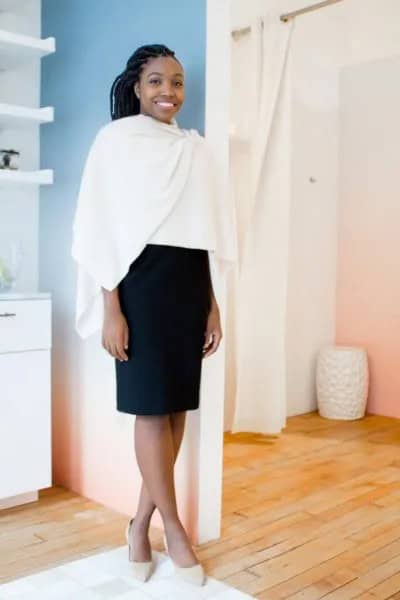 White Wrap with Black Pencil Skirt