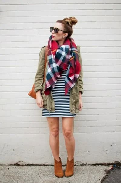 Wear with Cargo Jacket Over Black and Plaid Linen Scarf