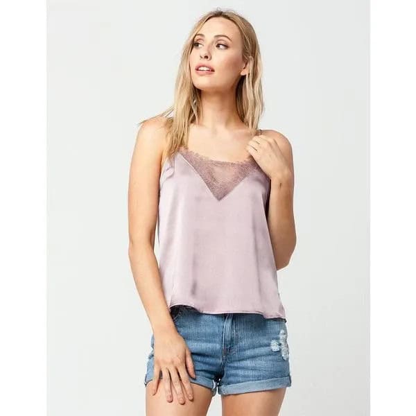 Grey Silk and Lace Camisole with Denim Shorts