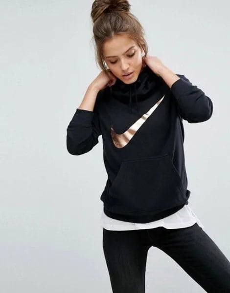 Black Bold Pullover Hoodie with White Oversized Tee